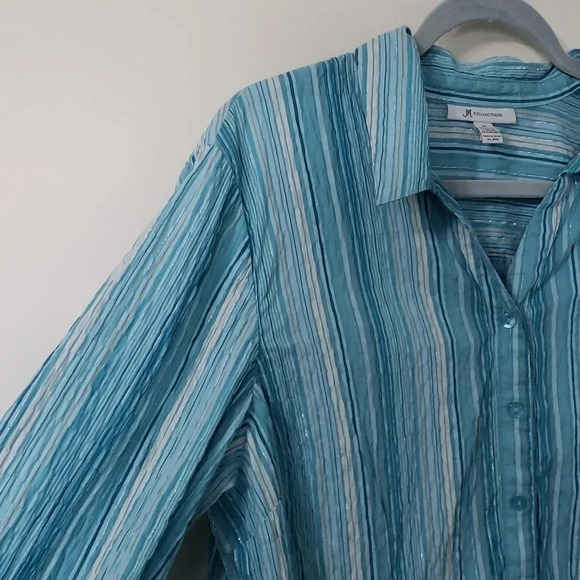 JM Collection Blue Button Down - Picture 5 of 13
